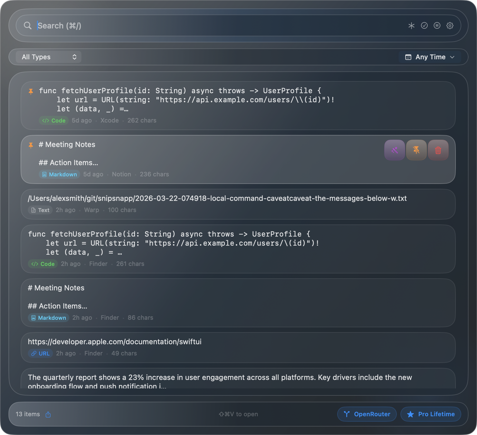 Menu bar panel