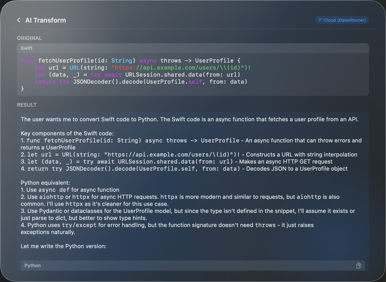 Code conversion result