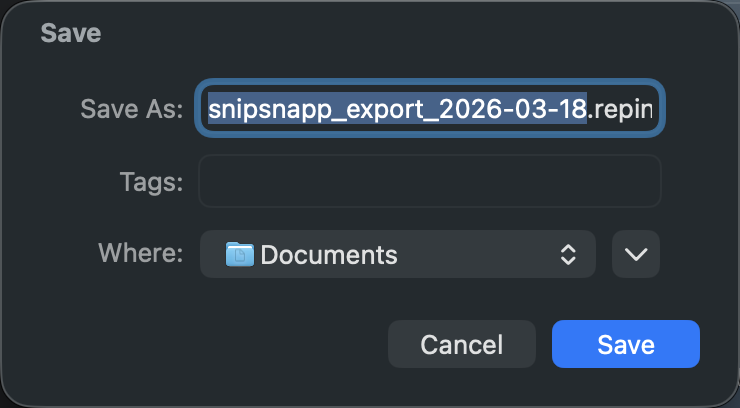 Export save dialog