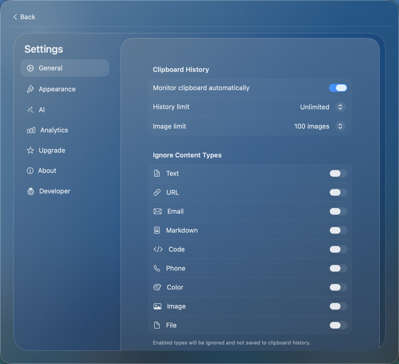 General settings