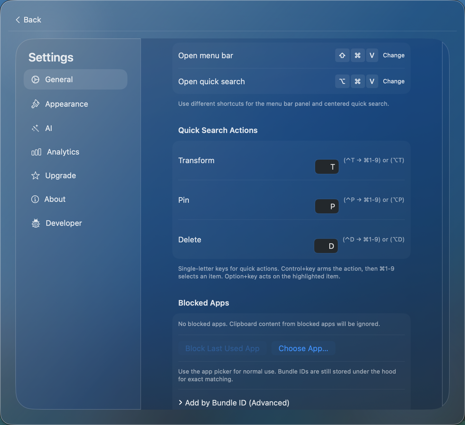 Blocked apps settings