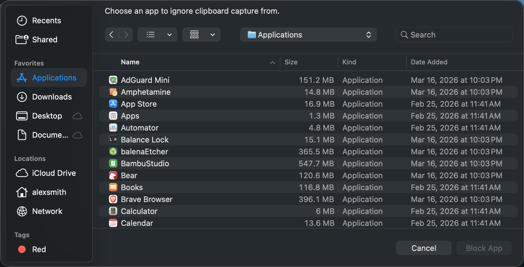 Choose App file picker
