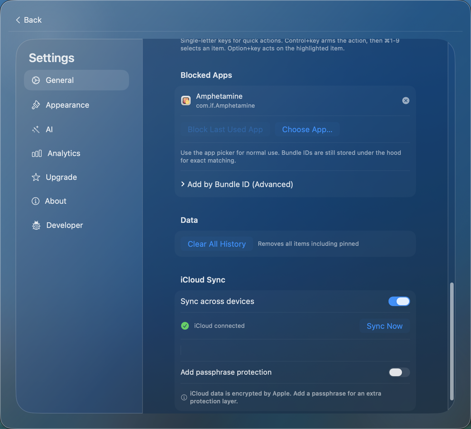 Blocked apps with entry