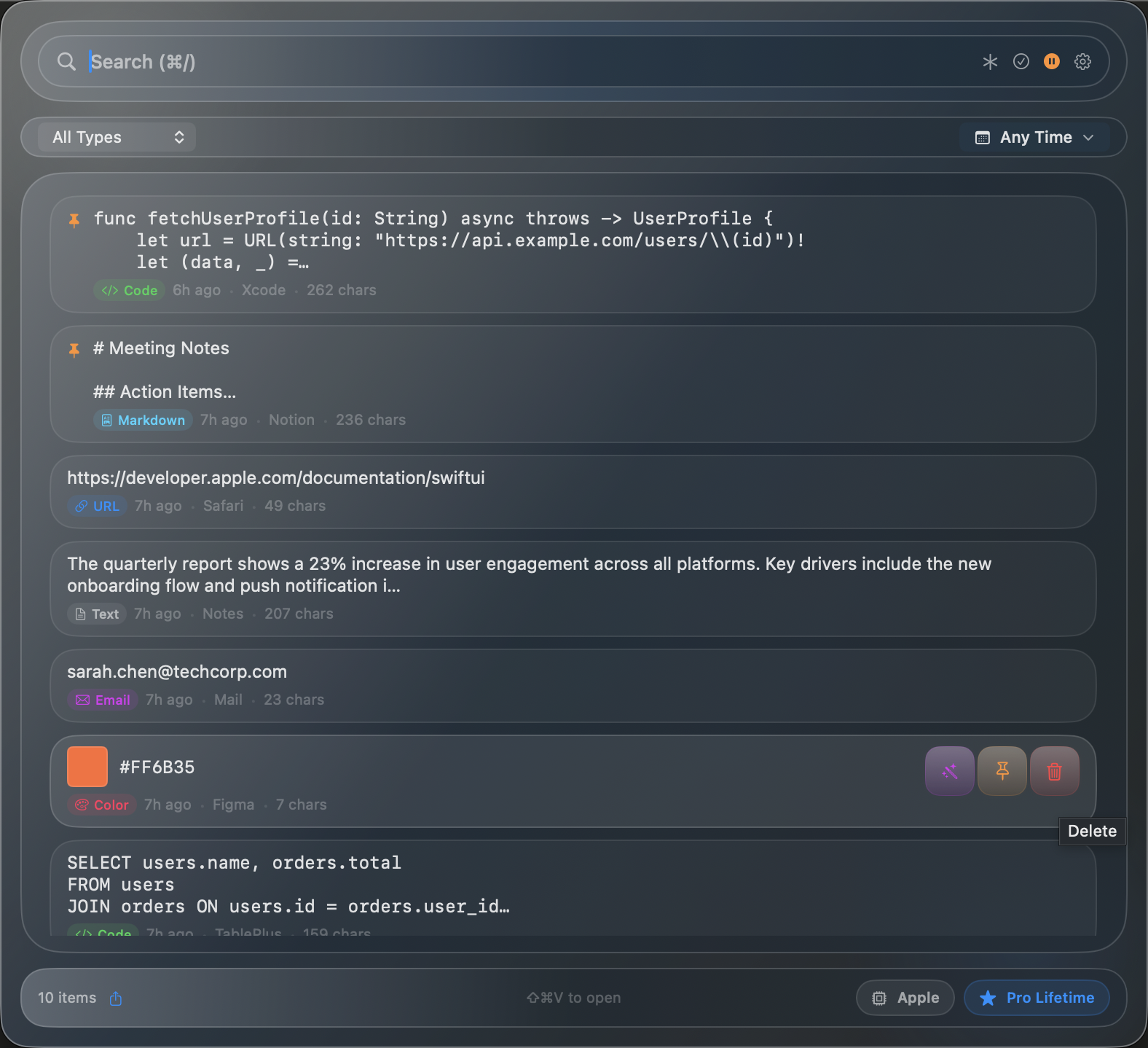 SnipSnapp clipboard history on Mac
